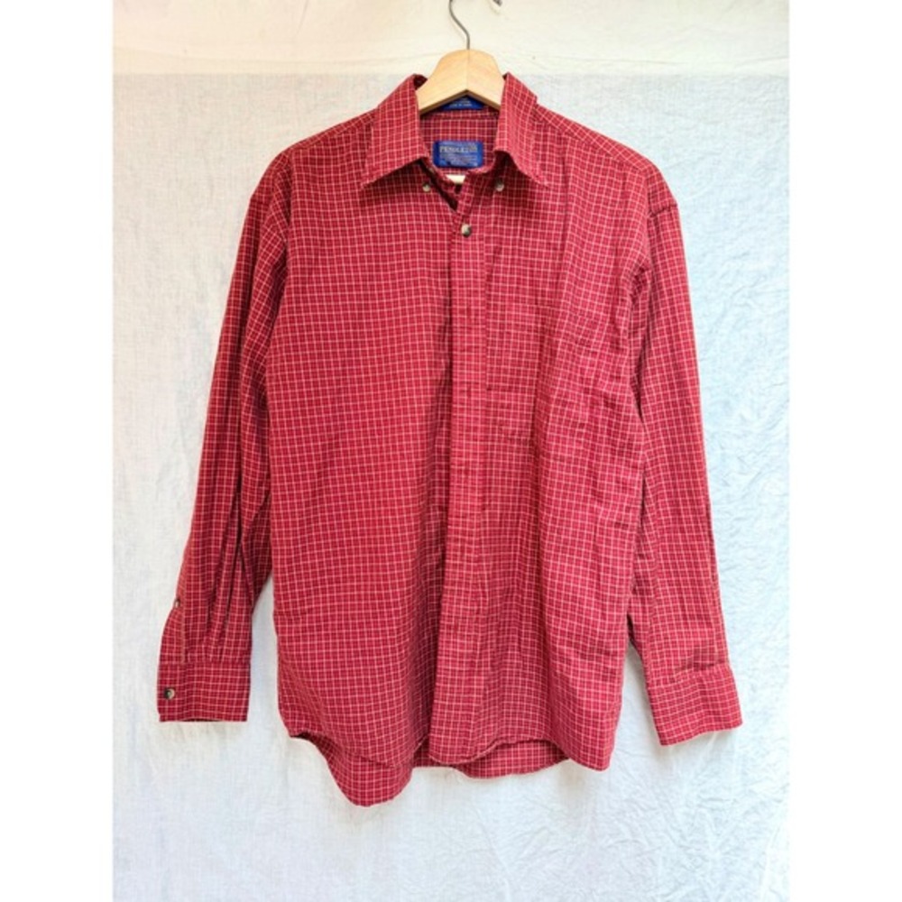 Pendleton Button Down Shirt‎ Mens Red Micro-Grid Check Long Sleeve Cotton S